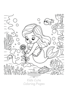 Easy Cute Mermaid coloring sheet for young children