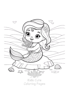 Easy Cute Mermaid coloring sheet for young children