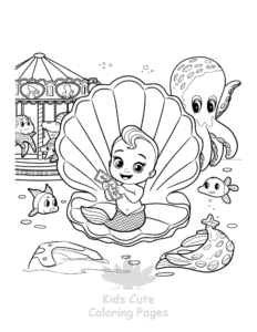 Free printable Cute Mermaid coloring page for kids