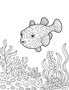 Printable Cute Ocean Animals coloring sheet for preschoolers