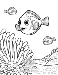 Cute Ocean Animals coloring page for girls, free to print
