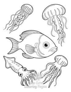 Cute Ocean Animals coloring page for classroom activities