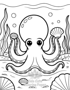 Printable Cute Ocean Animals coloring sheet for preschoolers