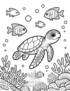 Cute Ocean Animals coloring page for classroom activities