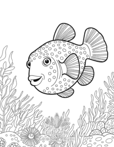 Printable Cute Ocean Animals coloring sheet for preschoolers