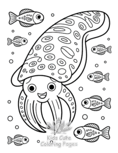 Printable Cute Ocean Animals coloring sheet for preschoolers