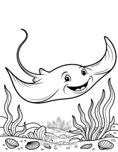 Easy Cute Ocean Animals coloring sheet for young children