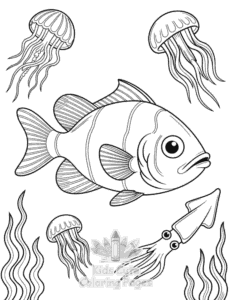 Easy Cute Ocean Animals coloring sheet for young children