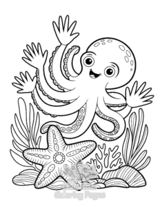Cute Ocean Animals coloring page for boys, printable at home