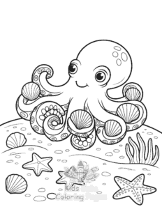Easy Cute Ocean Animals coloring sheet for young children