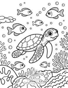 Simple Cute Ocean Animals coloring page for toddlers