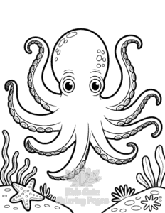 Printable Cute Ocean Animals coloring sheet for preschoolers
