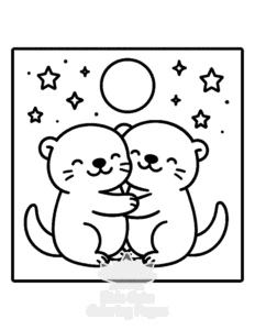 Cute Sea Otters coloring page for girls, free to print