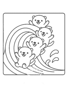 Cute Sea Otters coloring page for girls, free to print