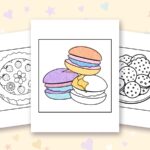Dessert coloring pages: a crayon colored sample and free printable sheets