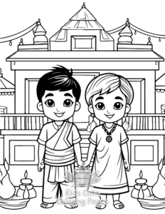 Diwali coloring page for classroom activities