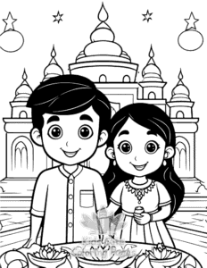 Diwali coloring page for boys, printable at home