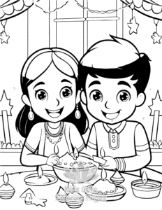 Printable Diwali coloring sheet for preschoolers