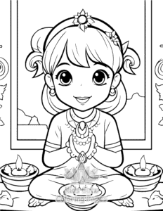 Diwali coloring page for girls, free to print