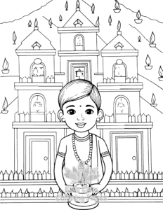 Diwali coloring page for classroom activities