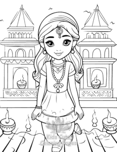 Diwali coloring page for girls, free to print
