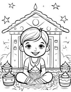 Printable Diwali coloring sheet for preschoolers