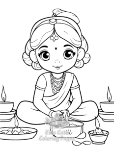 Diwali coloring page for girls, free to print