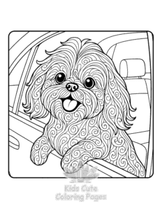 Printable Dogs in Cars coloring sheet for preschoolers