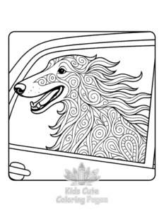 Free printable Dogs in Cars coloring page for kids