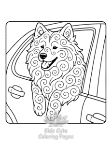 Free printable Dogs in Cars coloring page for kids