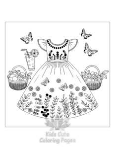 Dresses coloring page for girls, free to print