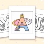 Easy Alphabet coloring pages: a crayon colored sample and free printable sheets