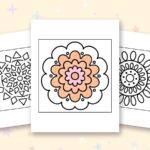 Easy Mandala coloring pages: a crayon colored sample and free printable sheets