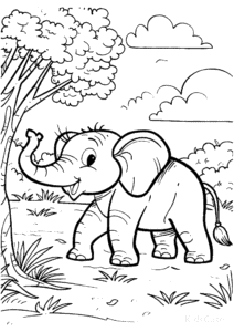 Elephant coloring page for girls, free to print