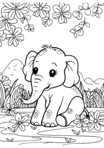 Elephant coloring page for girls, free to print