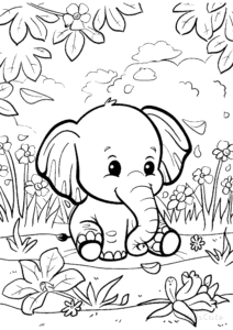 Elephant coloring page for boys, printable at home
