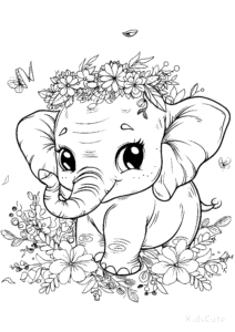 Elephant coloring page for girls, free to print