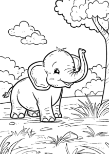 Elephant coloring page for girls, free to print