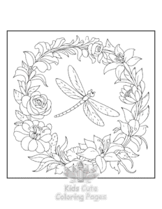 Floral Dragonflies coloring page for girls, free to print