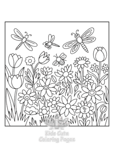 Printable Floral Dragonflies coloring sheet for preschoolers