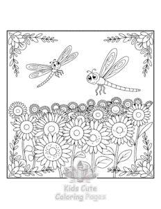 Free printable Floral Dragonflies coloring page for kids