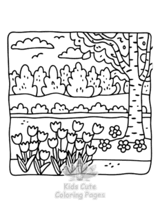 Simple Garden and Tree Cozy coloring page for toddlers