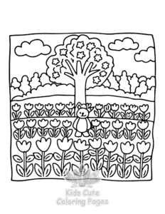 Simple Garden and Tree Cozy coloring page for toddlers