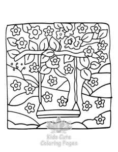 Garden and Tree Cozy coloring page for girls, free to print