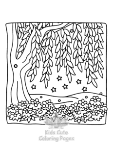 Simple Garden and Tree Cozy coloring page for toddlers