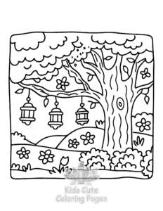 Printable Garden and Tree Cozy coloring sheet for preschoolers