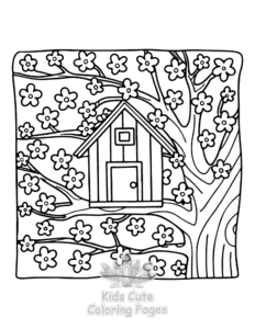 Garden and Tree Cozy coloring page for girls, free to print