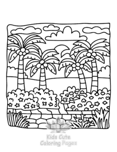 Easy Garden and Tree Cozy coloring sheet for young children