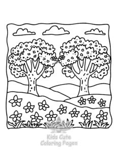 Free printable Garden and Tree Cozy coloring page for kids