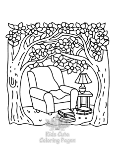 Printable Garden and Tree Cozy coloring sheet for preschoolers